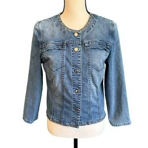 Chico's Platinum Denim Nailhead Trim Jacket Women's Small